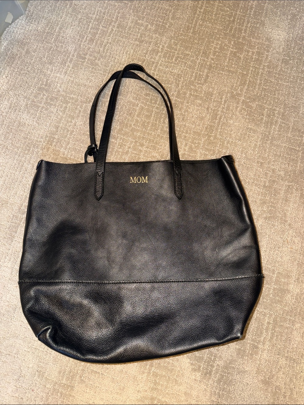 J crew Black Leather Tote Bag with MOM Monogram